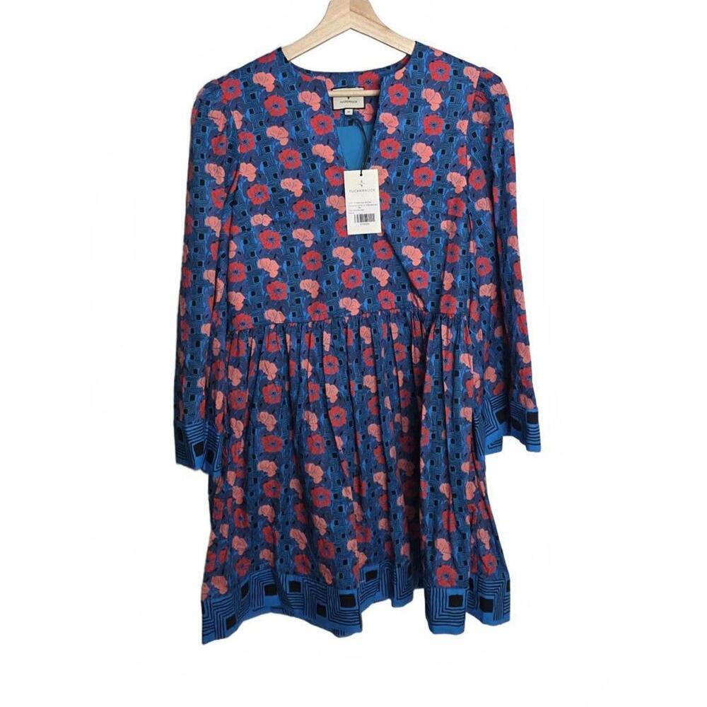 Tuckernuck Retro Floral Izzie Dress New With Tags Size Medium Blue Red